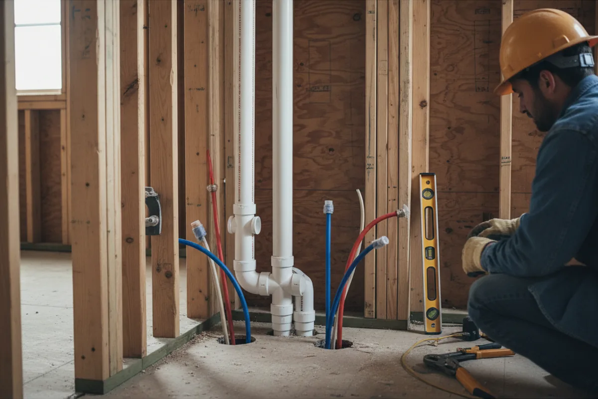 Drain and supply rough-in during Sump Pump Repair in Milan
